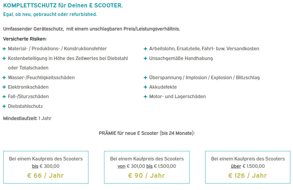 Versicherung für E-Scoooter
