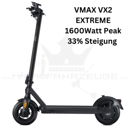 Der VX2 Extreme E-Scooter mit leistungsstarkem 500W Motor, 70 km Reichweite und integrierten Blinkern – ideal für Stadtfahrten und Abenteuer im Gelände.