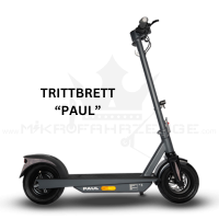 Der TRITTBRETT PAUL E-Scooter mit Bosch-Motor und LG-Akku – Hochleistungs-E-Scooter mit bis zu 75 km Reichweite, integriertem Blinksystem und 11-Zoll-Reifen für Komfort und Sicherheit.