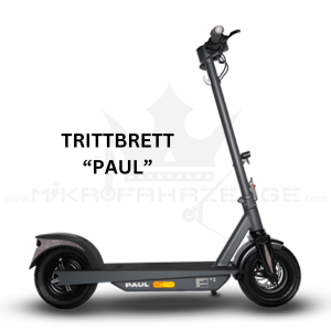 Der TRITTBRETT PAUL E-Scooter mit Bosch-Motor und LG-Akku – Hochleistungs-E-Scooter mit bis zu 75 km Reichweite, integriertem Blinksystem und 11-Zoll-Reifen für Komfort und Sicherheit.