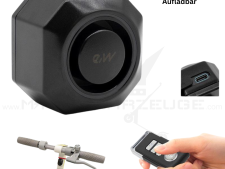 Universeller Diebstahlalarm mit 110 dB Lautstärke, Bewegungserkennung und Fernbedienung. Wasserbeständig, mit wiederaufladbarem Akku und Tonortungsfunktion. Ideal für E-Scooter und Fahrräder zum Schutz vor Diebstahl.