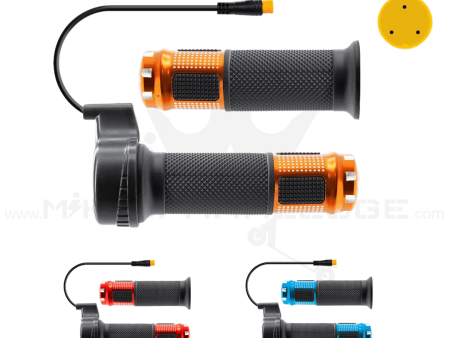 E-Scooter Drehgasgriff mit 3-Pin 8 mm Rundstecker & Alu-Griffen in den verschiedenen Farben Rot Organge Blau