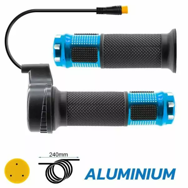 E-Scooter Drehgasgriff mit 3-Pin 8 mm Rundstecker & Alu-Griffen in Blau