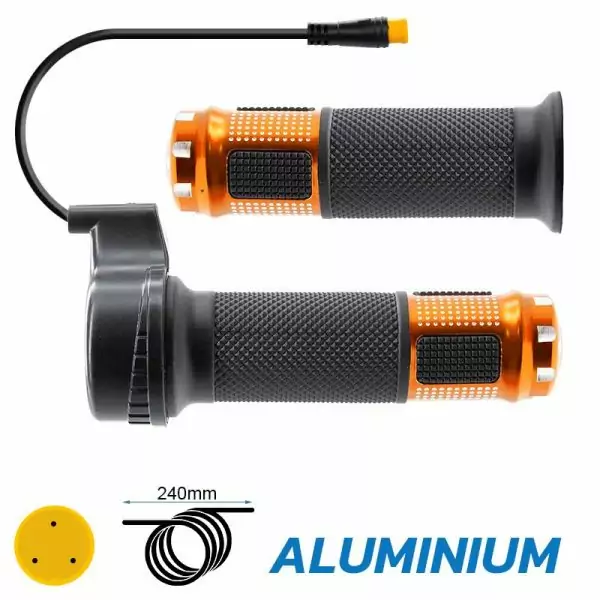 E-Scooter Drehgasgriff mit 3-Pin 8 mm Rundstecker & Alu-Griffen in Orange