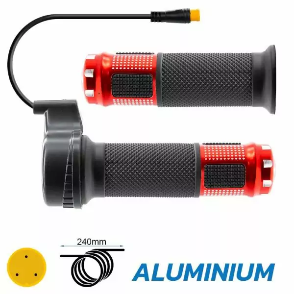 E-Scooter Drehgasgriff mit 3-Pin 8 mm Rundstecker & Alu-Griffen in Rot
