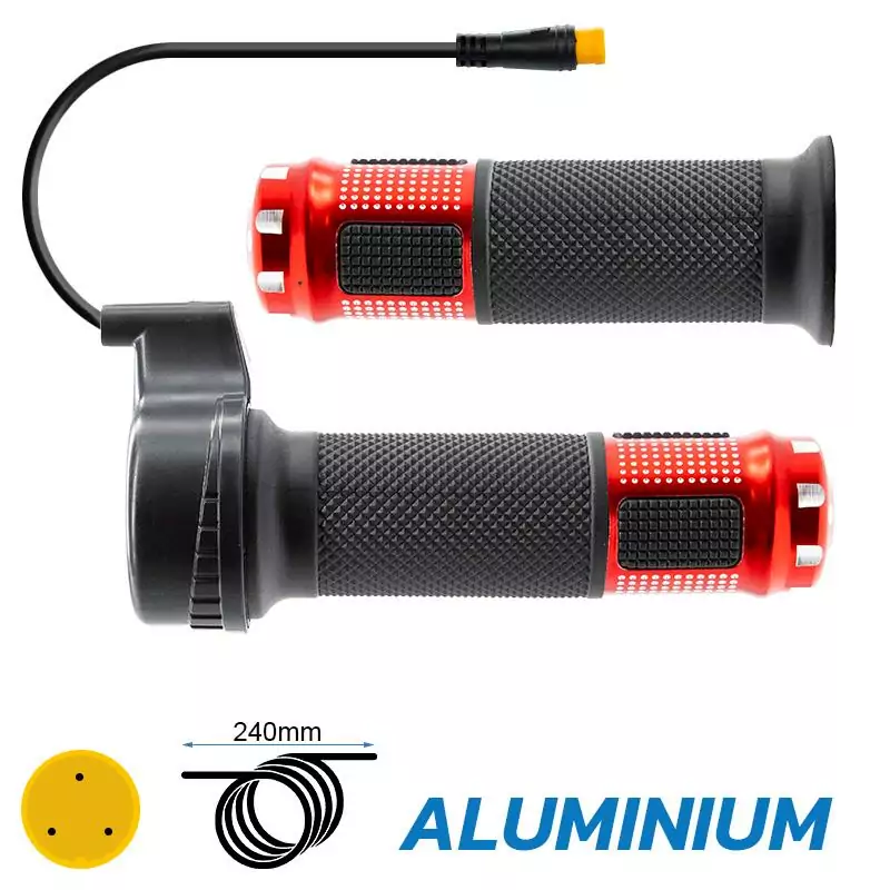 E-Scooter Drehgasgriff mit 3-Pin 8 mm Rundstecker & Alu-Griffen in Rot