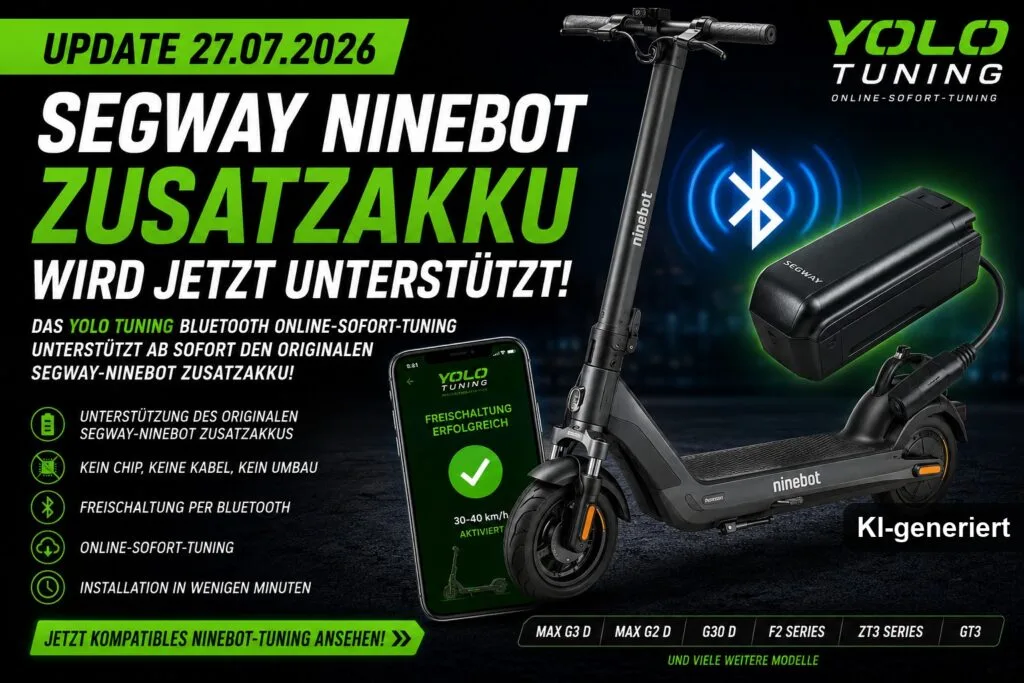 Neues Update für den Ninebot Lizenzcode, auch der Zusatzakku vom Ninebot G3 wird jetzt unterstützt (KI-generiertes Bild)