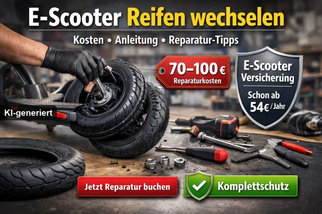 E-Scooter Reifen wechseln – Kosten, Anleitung & wann sich eine Reparatur lohnt (KI-generiertes Bild)