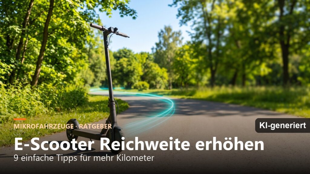 E-Scooter auf sonnigem Radweg – Reichweite erhöhen (KI-generiertes Bild)