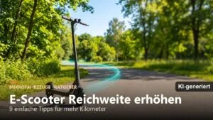 E-Scooter auf sonnigem Radweg – Reichweite erhöhen (KI-generiertes Bild)
