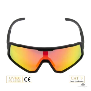 URHO Sportbrille polarisiert – Schwarz/Orange Gläser – Frontansicht