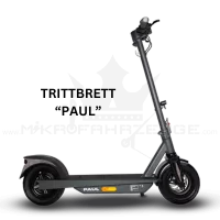 Der TRITTBRETT PAUL E-Scooter mit Bosch-Motor und LG-Akku – Hochleistungs-E-Scooter mit bis zu 75 km Reichweite, integriertem Blinksystem und 11-Zoll-Reifen für Komfort und Sicherheit.